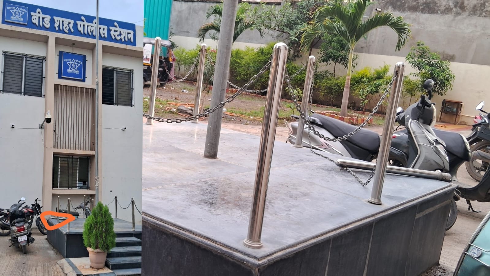 बीड शहर पोलीस ठाण्यात झेंड्याच्या चबुतऱ्याची अल्पावधीतच दुरावस्था  स्वातंत्र्य दिनापर्यंत दुरुस्ती होईल का? – एस.एस.युसूफ़